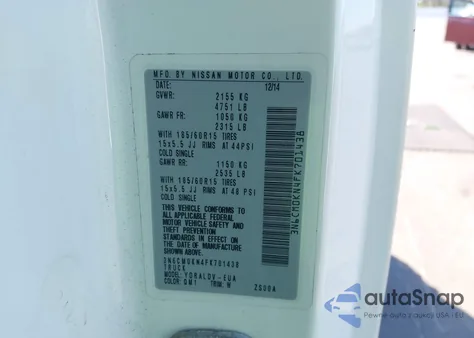 2015 Nissan Nv200 S из США, поврежденный, VIN 3N6CM0KN4FK701438